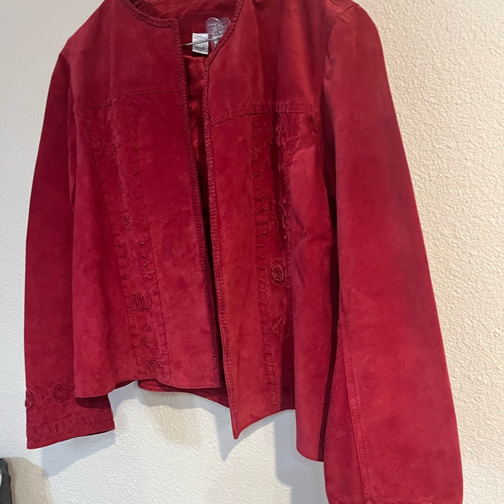 Chico's Rich Red Suede open front Blazer